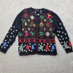 Vintage Ashley Hill Cardigan Medium Holiday Christmas Sweater Embroidered Retro